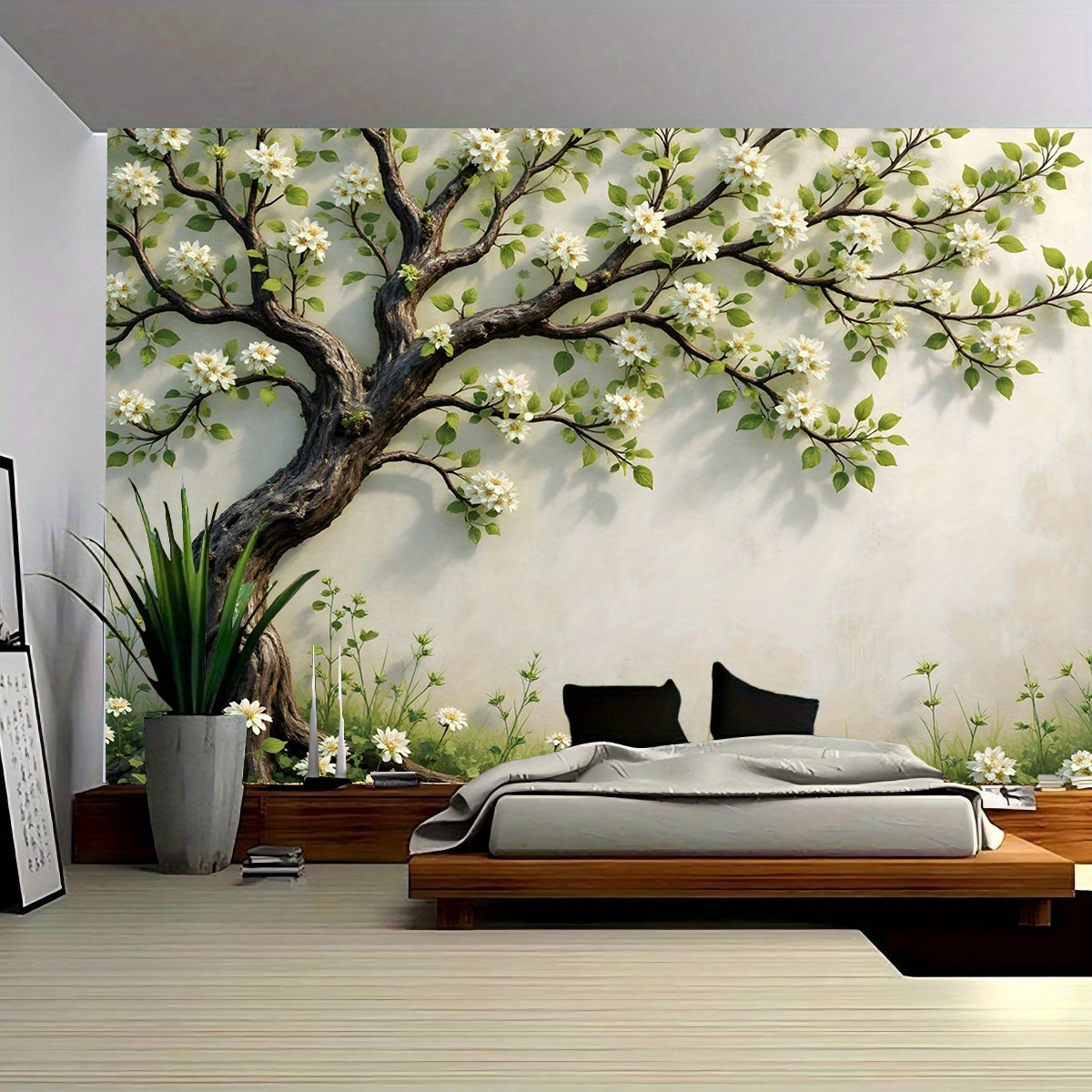 Interior Design Zen Style - 3D Blossoming Tree Wall Mural for