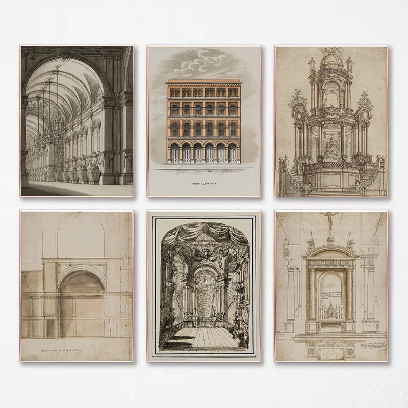 Interior Design Drawing - Vintage Drawing Sketch Geometric Architecture Church